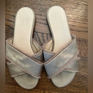 Stuart Weitzman nude satin slides